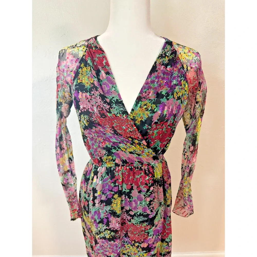 Vintage 80's Diane Dickinson‎ for Gentillesse Silk Floral Wrap Dress Size Medium